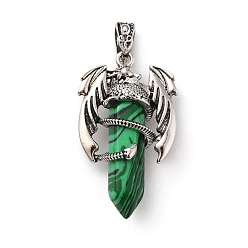 Malachite Synthetic Malachite Pointed Pendants, Faceted Bullet Charms, with Rack Plating Platinum Tone Alloy Dragon Findings, Cadmium Free & Lead Free, 39~41x24~25x13~14mm, Hole: 4x8mm