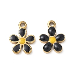 Черный 304 нержавеющей стальной эмали подвески, , реальный 18 k позолоченный, ионное покрытие (ip), чёрные, 17x13x2.5 мм, отверстие : 1.8 мм