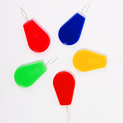Teardrop Brass Sewing Needle Devices Threader Thread Guide Tool, with Plastic Findings, Mixed Color, Teardrop Pattern, 50x20mm