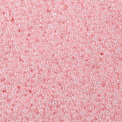 Pink 12/0 Grade A Round Glass Seed Beads, Ceylon, Pink, 2x1.5mm, Hole: 0.7mm, about 48500pcs/pound