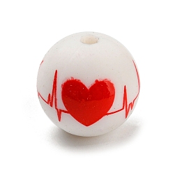 Heart Silicone Beads, Round, Heart, 15mm, Hole: 2mm