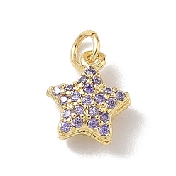 Лиловый Латунные микро проложить кубического циркония прелести, звезды прелести, стойки покрытие, долговечный, без кадмия и без свинца, реальный 18 k позолоченный, сирень, 11.5x10x5.5 мм, отверстие : 3.5 мм