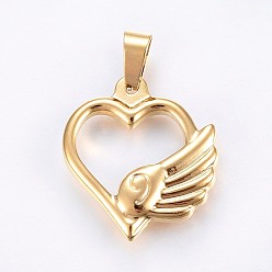 Golden 304 Stainless Steel Pendants, Heart with Wing, Golden, 24x21.5x4mm, Hole: 7x4mm