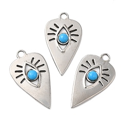 Stainless Steel Color 304 Stainless Steel Pendants, Teardrop Charms, with Synthetic Turquoise, Stainless Steel Color, 29x16.5x3.5mm, Hole: 3mm