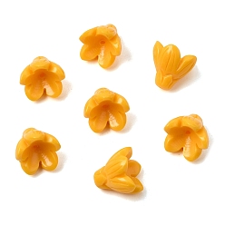 Gold Gefärbte synthetische Korallenschnitzperlen, Blume, Gold, 13~13.5x14.5~15 mm, Bohrung: 1.5~1.6 mm