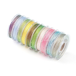 Colorful 10 Rolls 3-Ply Metallic Polyester Threads, Round, for Embroidery and Jewelry Making, Colorful, 0.3mm, about 24 yards(22m)/roll, 10 rolls/group