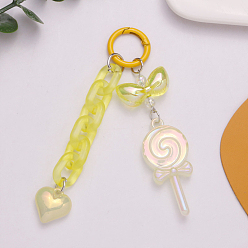 Yellow Rainbow Iridescent Plating Acrylic Heart & Lollipop Pendant Decorations, Glitter Keychain Ornaments, Yellow, 95mm