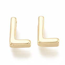 Letter L Brass Charms, Real 18K Gold Plated, Letter.L, 7~8.5x4~7.5x2mm, Hole: 1mm
