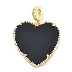 Черный Стойки обшивки латунные подвески, cmолой, долговечный, без свинца и без кадмия, реальный 18 k позолоченный, сердце, чёрные, 28.5x28x4 мм, отверстие : 5x3 мм