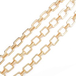 Real 18K Gold Plated Rectangle Alloy Link Chains, with Spool, Cadmium Free & Nickel Free & Lead Free, Unwelded, Real 18K Gold Plated, 15x13x2mm, about 32.81 Feet(10m)/Roll
