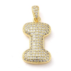 Letter I Brass Micro Pave Cubic Zirconia Pendants, Cadmium Free & Lead Free, Long-Lasting Plated, Real 18K Gold Plated, Letter I, 23x13x5mm, Hole: 4.5x3mm
