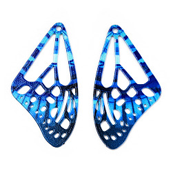 Dodger Blue Spray Painted 430 Stainless Steel Filigree Pendants, Butterfly Wing Charm, Dodger Blue, 35x19x0.4mm, Hole: 1.3mm
