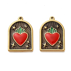 Коричневый 304 подвески из нержавеющей стали, арка со священным сердцем, с эмалью, реальный 18 k позолоченный, ионное покрытие (ip), кофе, 20.5x14x2.5 мм, отверстие : 1.2 мм