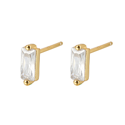 Clear Cubic Zirconia Rectangle Stud Earrings, Golden 925 Sterling Silver Post Earrings, with 925 Stamp, Clear, 7.8x3mm