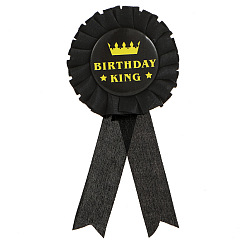 Black Award Ribbon Shape with Gold Word Birthday King Tinplate Badge Pin, Button Pin for Pary Celebration, Black, 155x75mm