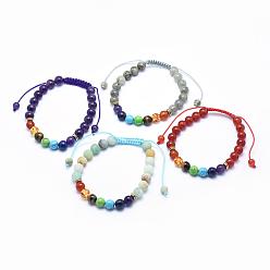 Mixed Stone Natural Gemstone Braided Bead Bracelets, with Alloy Spacer Beads and Nylon Cord, 2-1/4 inch(57mm)