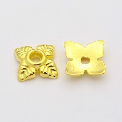 Golden Tibetan Style Alloy Bead Caps, Flower, 4-Petal, Cadmium Free & Nickel Free & Lead Free, Golden, 6x6x2mm, Hole: 1mm, about 7200pcs/1000g