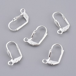 925 Sterling Silver Plated Brass Leverback Earring Findings, with Loop, 925 Sterling Silver Plated, 16.5x11x2~4mm, Pin: 0.7mm, Hole: 1.8mm