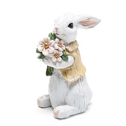 Flower Easter Resin Rabbit Figurine Display Decorations, for Car Home Office Ornament, Flower Pattern, 80x70x140mm