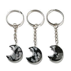 Снежный Обсидиан Брелки с подвеской в виде луны и обсидиана Рейки из натуральной снежинки, с железными кольцами для ключей, 7.8 см