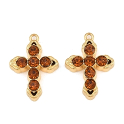 Jacinthe Pendentifs en acier inoxydable, avec strass, charmes croisées, placage ionique (ip), réel 304 k plaqué or, jacinthe, 18mm, Trou: 21x15x4.5mm