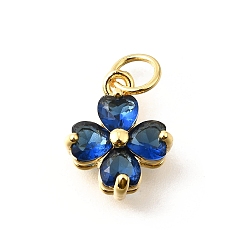 Морской Синий Латунные микро проложить кубического циркония подвески, Четыре листа клевера, с целью перехода в кольце, долговечный, реальный 18 k позолоченный, без кадмия и без свинца, стойки покрытие, Marine Blue, 13.5x10x5 мм