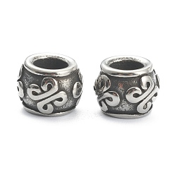 Antique Silver 304 Stainless Steel European Beads, Large Hole Beads, Barrel with Knot, Antique Silver, 10x8mm, Hole: 5mm