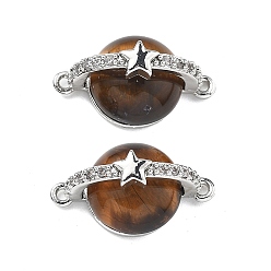 Платина Подвески-коннекторы из латуни с натуральным тигровым глазом, с четким кубического циркония, платина, 17.5x10x9 мм, отверстие : 1 мм