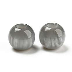 Gray Opaque Resin Imitation Cat Eyes European Beads, Large Hole Beads, Rondelle, Gray, 14x12mm, Hole: 5mm
