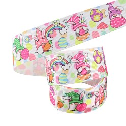 Gnome Easter Theme Printed Polyester Grosgrain Ribbons, Flat, Easter Theme Pattern, 1 inch(25mm), about 9.84 Yards(9m)/Roll