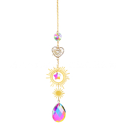 Прозрачный АВ Большой кулон из кварцевого хрусталя, подвесные ловцы солнца, с сердцем, обмотанным проволокой, слеза, ясно AB, 422x43.5 мм