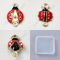 Golden 30Pcs 3 Styles Alloy Red and Black Enamel Connector Charms, Ladybird Links, Golden, 16~20x10~14x3~6mm, Hole: 1.2~1.6mm, 10pcs/style