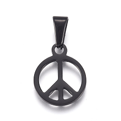 Bronze Pendentifs en acier inoxydable, symbole de paix, gris anthracite, 304mm, Trou: 17x14x1.5mm