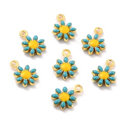 Бирюза Латунь эмаль прелести, с золотым покрытием, без кадмия и без свинца, подсолнечник, бирюзовые, 10x7x2 мм, отверстие : 1.2 мм