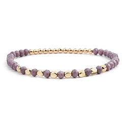 Фиолетовый Женский браслет ручной работы с геометрическим черным ониксом и акриловыми бусинами и кристаллами