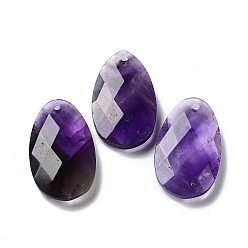 Amethyst Natural Amethyst Pendants, Faceted Teardrop Charms, 30x18x6mm, Hole: 1.5mm