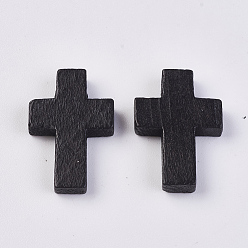 Noir Pendentifs en bois, teint, croix, noir, 22x15x4.2mm, Trou: 2mm