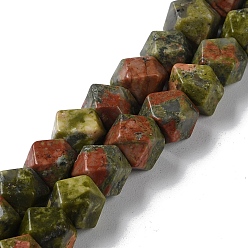 Unakite Natural Unakite Star Cut Round Beads Strands, Faceted, 7~8.5x7~8.5x7~8.5mm, Hole: 1.2mm, about 25~26pcs/strand, 8.39''~8.62''(21.3~21.9cm)