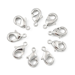 Real Platinum Plated SHEGRACE Brass Lobster Claw Clasps, Long-Lasting Plated, Cadmium Free & Nickel Free & Lead Free, Real Platinum Plated, 10x6x2.5mm, Hole: 1mm
