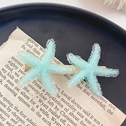 4# Green Crystal Starfish Hair Clip Candy Color Hairpin for Beach Vacation Hair Accessories.