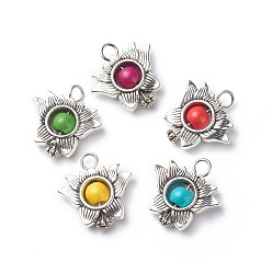 Flower Antique Silver Plated Alloy Synthetic Turquoise Pendants, Dyed, Flower Pattern, 20x20x6mm, Hole: 3.2mm