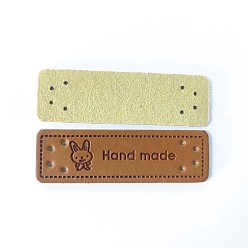 Rabbit PU Leather Label Tags, Clothing Handmade Labels, for DIY Jeans, Bags, Shoes, Hat Accessories, Rectangle, Rabbit Pattern, 50x16mm