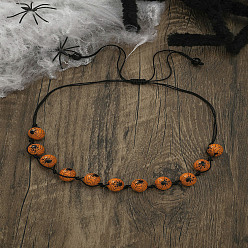 C23-200 A4-F3 Halloween Pumpkin Spider Handmade Beaded Wood Bead Necklace - European and American Style