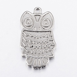 Stainless Steel Color 304 Stainless Steel Enamel Pendant Settings, Owl, Stainless Steel Color, 33x19x3mm, Hole: 2mm