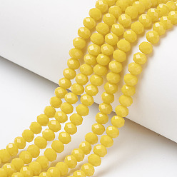 Yellow Opaque Solid Color Glass Beads Strands, Faceted, Rondelle, Yellow, 6x5mm, Hole: 1mm, about 85~88pcs/strand, 16.1~16.5 inch(41~42cm)