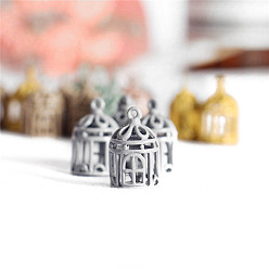 Silver Spray Printed Alloy Mini Birdcages, Micro Landscape Home Dollhouse Accessories, Pretending Prop Decorations, Silver, 11x19mm