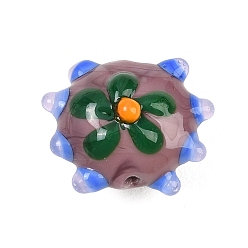 Розово-Коричневый Ручной работы ухабистым Шарики Lampwork, RONDELLE с цветочным узором, розово-коричневый, 15.5x17.5x13 мм, отверстие : 1.6 мм