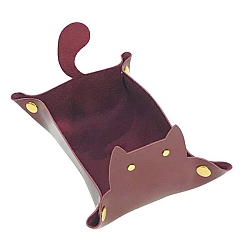 Old Rose PU Leather Cat Tray, with Metal Bottons Storage Box, Old Rose, 13x19.5x9.5cm