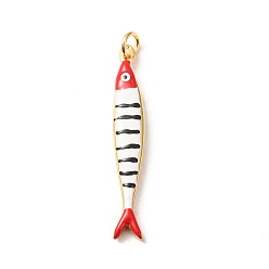Black Brass with Enamel Pendants, Fish with Stripe Charms, Rack Plating, Long-Lasting Plated, Lead Free & Cadmium Free, Real 18K Gold Plated, Black, 44x7x4mm, Hole: 3.5mm
