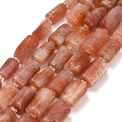 Column Natural Sunstone Beads Strands, Faceted Column, with Seed Beads, Column, 10~14x6.5~9x5.5~8.5mm, Hole: 0.9mm, about 28~30pcs/strand, 15.55''(39.5cm)